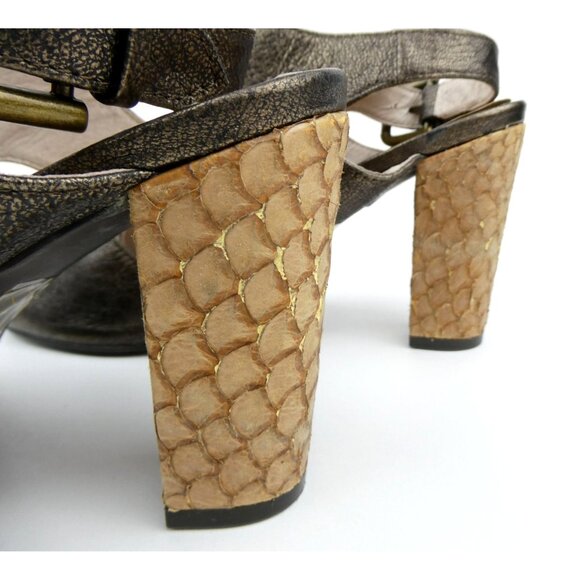 Farylrobin Womens Metallic Peep Toe Block Heels W/ Buckle Closure Size 8 - Picture 12 of 15